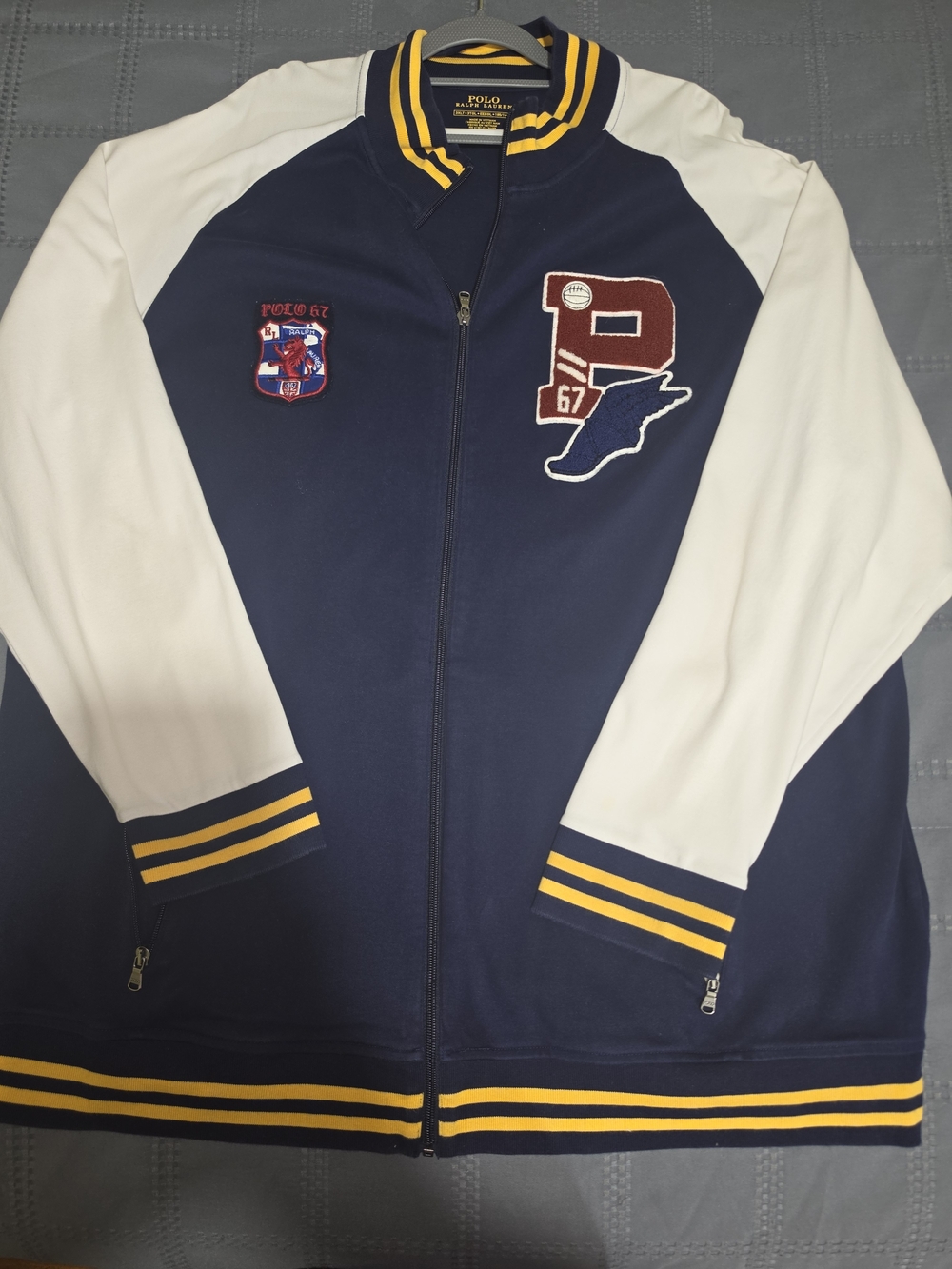 Polo by Ralph Lauren Navy, White & Yellow Varsity Jacket